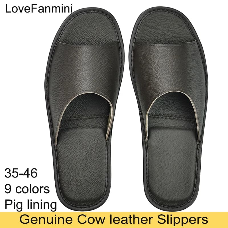 Genuine Leather Cow Homes Inner Slippers Summer Sandals Open Toe Man Seniors Casual Single Slides Shoes