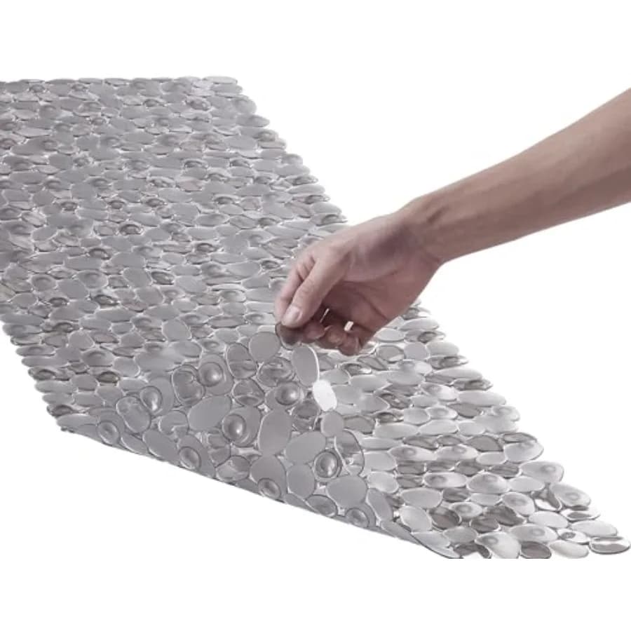 Bath Shower Mat Non Slip: Extra Large Pebble Bathtub mat for Families, Anti Slip Shower Matt with Drain Holes Suction Cups Tub