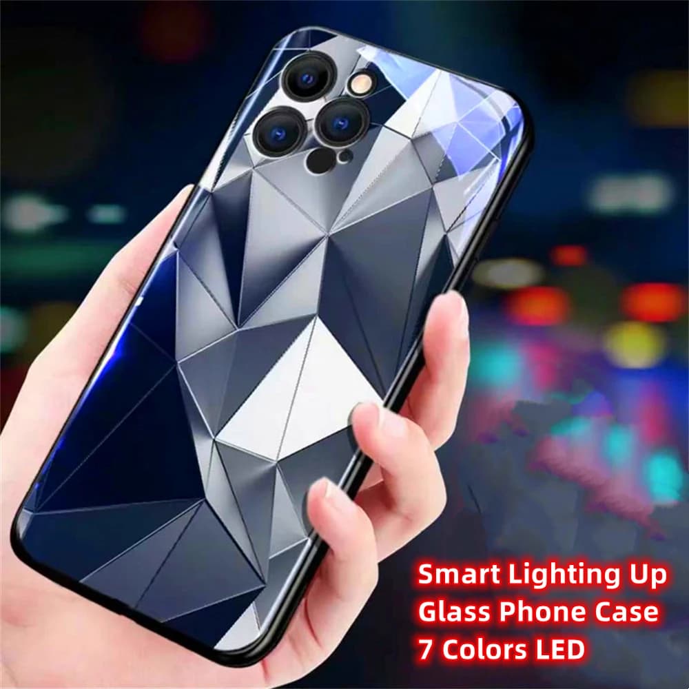 So Cool Lightning Rhombus Smart LED Light Glow Tempered Glass Phone Case For OPPO Reno 8 9 10 11 12 13 Pro