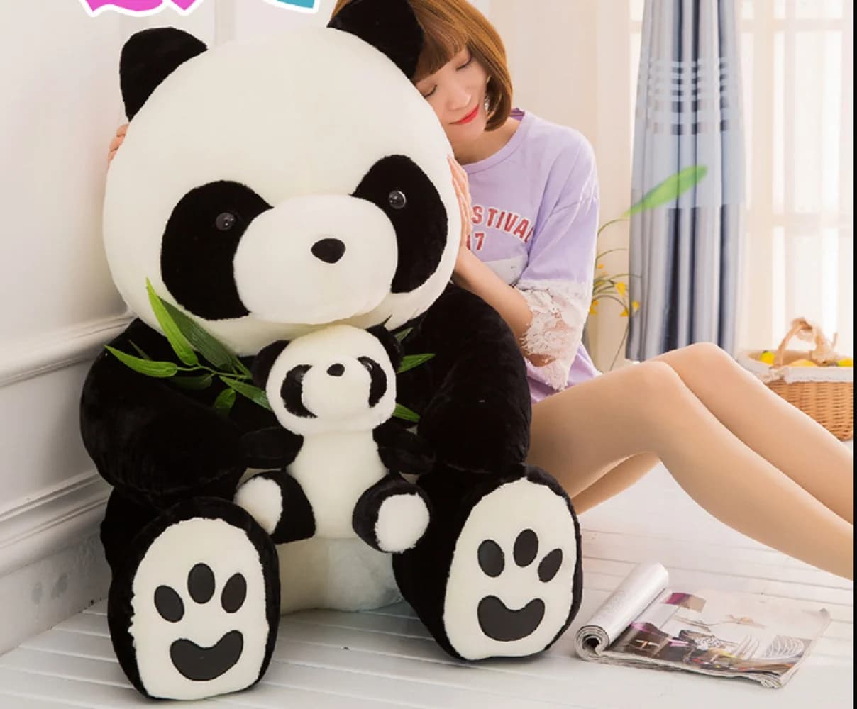 90cm Plush Panda Toy Set - Mother & Baby Doll High Quality Soft Stuffed Brown & Black Bear Figurine Gift for All Ages
