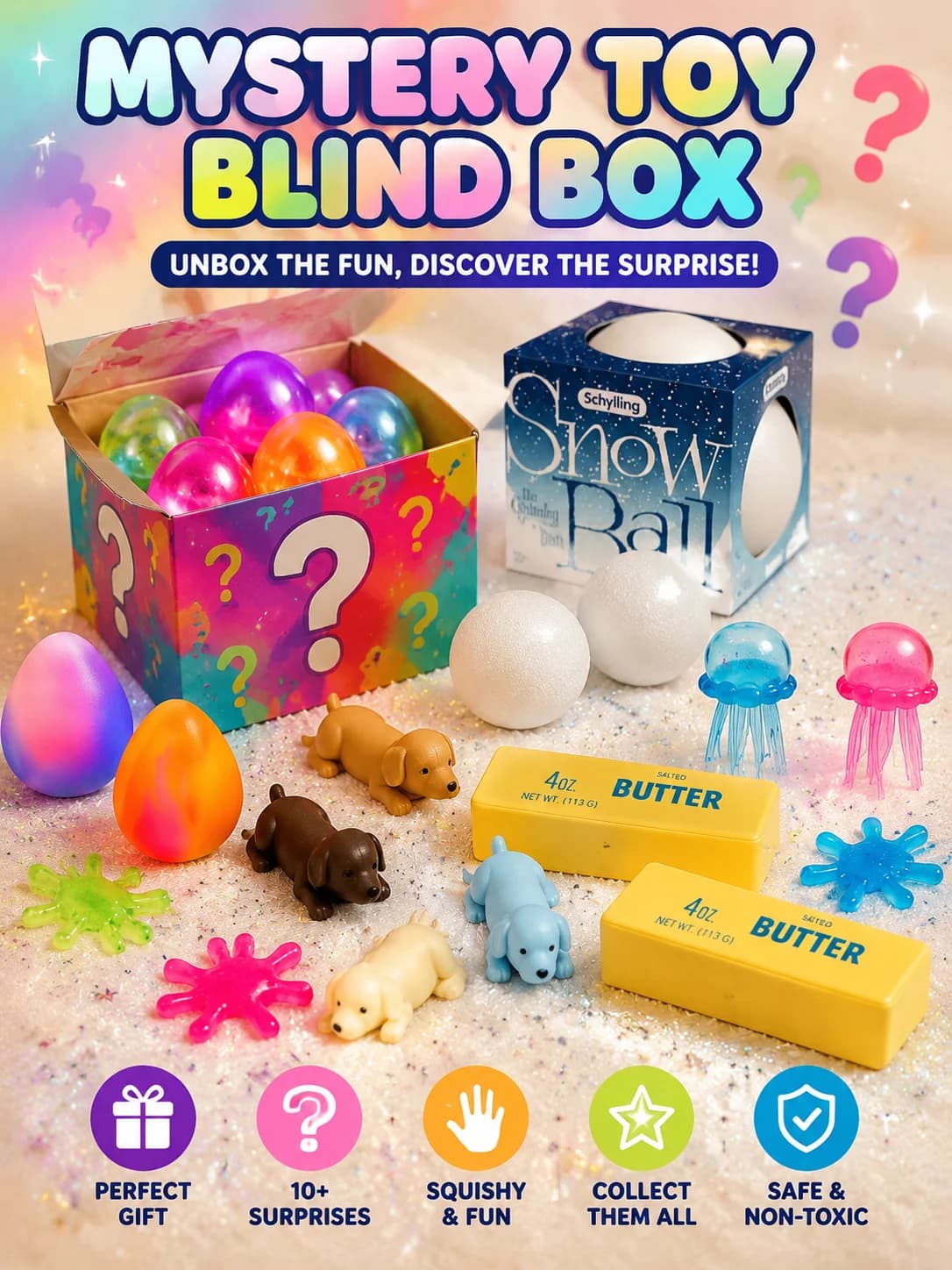 1PC |Surprise box toys | novel stress relieving toys, blind boxes in various squid shapes. Including pandas, rabbits, ducks, ocean cubes, bears, jellyfish, and fluffy babies. Interesting mysterious toys, stress relieving plush toys, surprise party gifts.