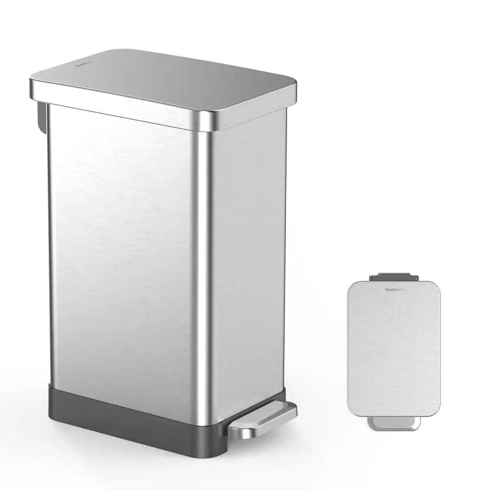 Cestino per rifiuti da cucina in acciaio inossidabile da 50L / 13 galloni con apertura a pedale, coperchio a chiusura ammortizzata, resistente alle impronte, contenitore interno rimovibile, design sottile ed elegante.