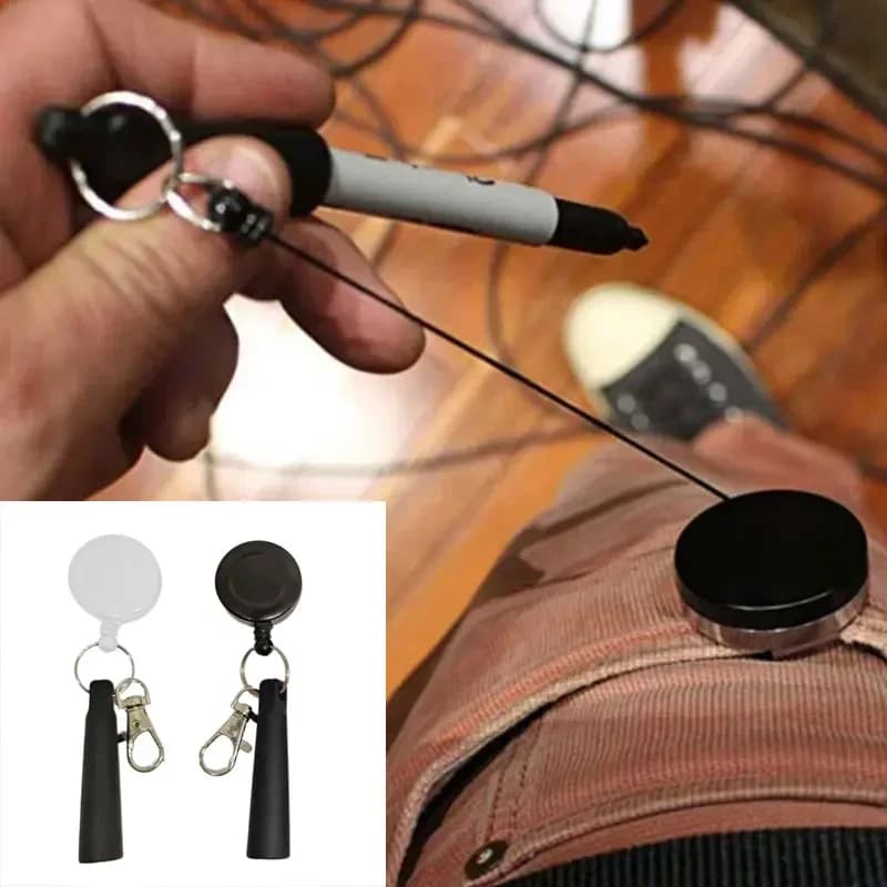 Retractable Silicone Pen Holder Keychain Anti-Lost Portable Pen Pull Key Ring for Outdoor Office Art Camping (No Pens)
