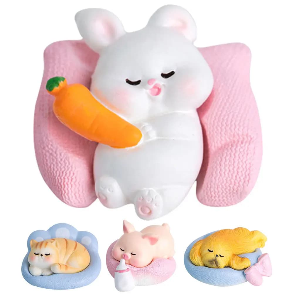 Set di 4 Statuette di Animali Dormienti in Resina, Decorazione Carina per Giardino, Cortile, Patio Esterno, Ornamento Adorabile per la Casa