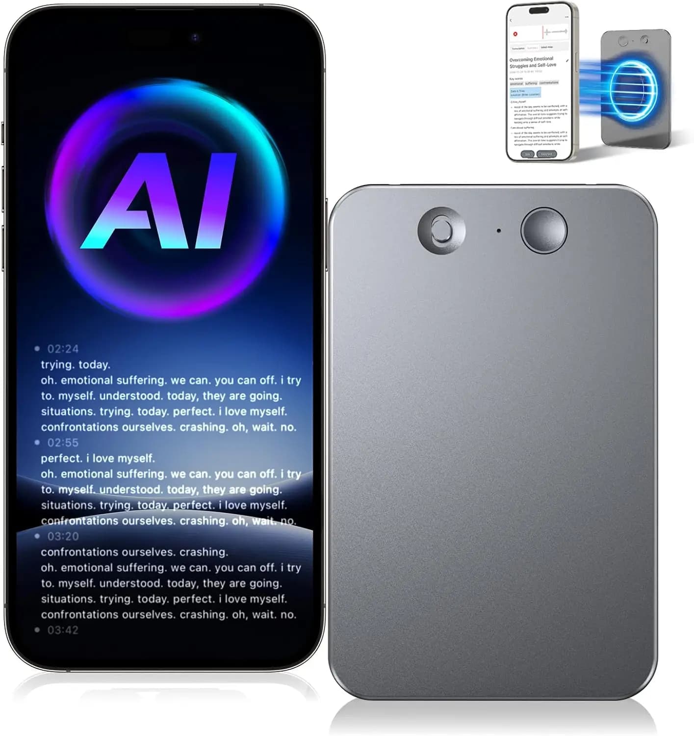 Registratore Vocale AI con Trascrizione, Mappatura Mentale e Riassunto, 118+ Lingue, Controllo tramite App, 64GB per Lezioni e Riunioni