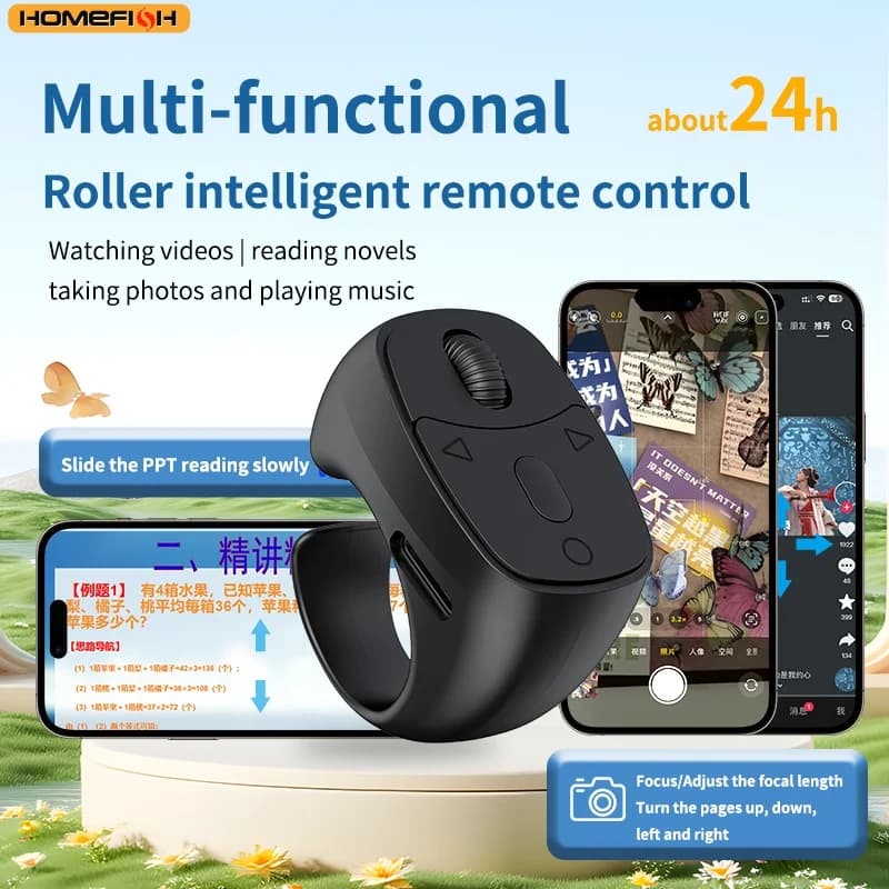 Sliding ring for mobile phone, wireless remote control with snap button, turntable, BT mobile phone controller for travel