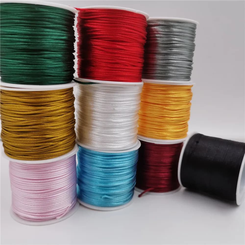 1 mm satin rope with rattan tail, polyester, nylon, rope with Chinese knot, DIY bracelet, jewelry creation, 50 meters roll