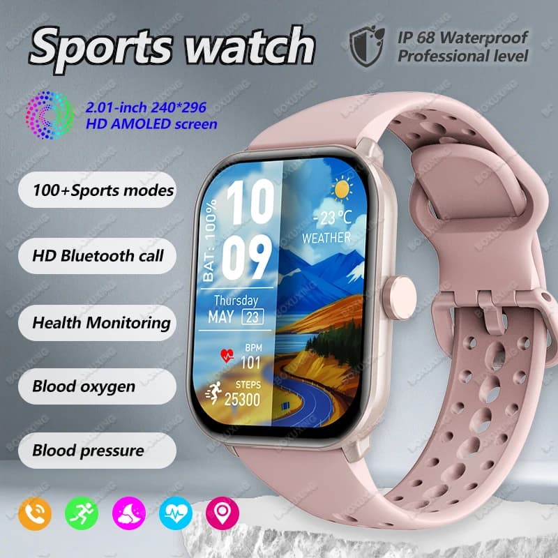 New Smartwatch 5 2026 with GPS, Cardiac Frequency Monitor, 2,01 Inch AMOLED HD Screen, IP68 Waterproof, Bluetooth Calls