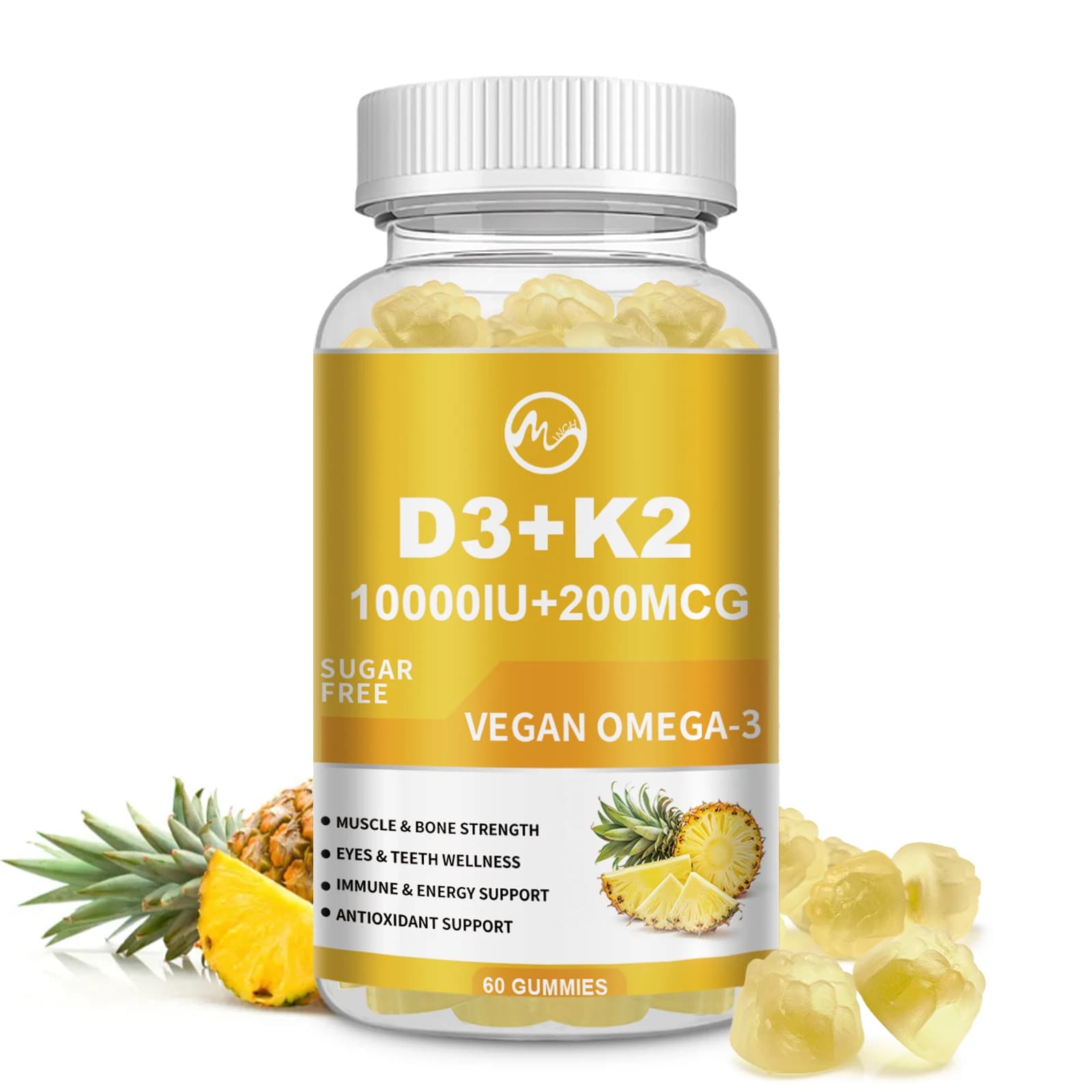 Minch Vitamin D3+K2 (MK-7) Complex Inflatable Candy 10000IU+200MCG Food supplement for immune and bone support Calcium absorption