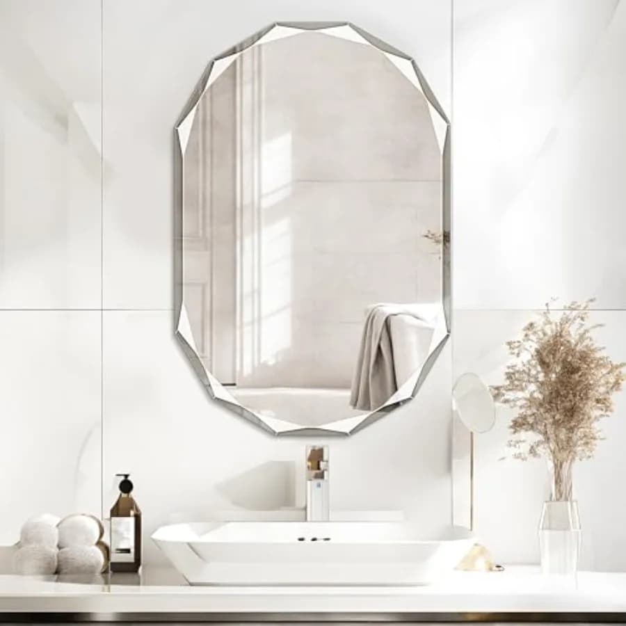 Specchio da Bagno da Parete 20" x 30" Ovale, Specchio per Vanità con Bordo Smussato Senza Cornice, Specchi da Parete per Bagno