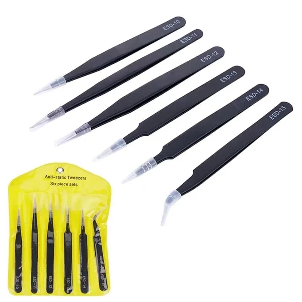Galacok 6PCS Precision Tweezers Set ESD Antistatic Stainless Steel Grips Repair Tools for Electronic Repairs Handicraft welding
