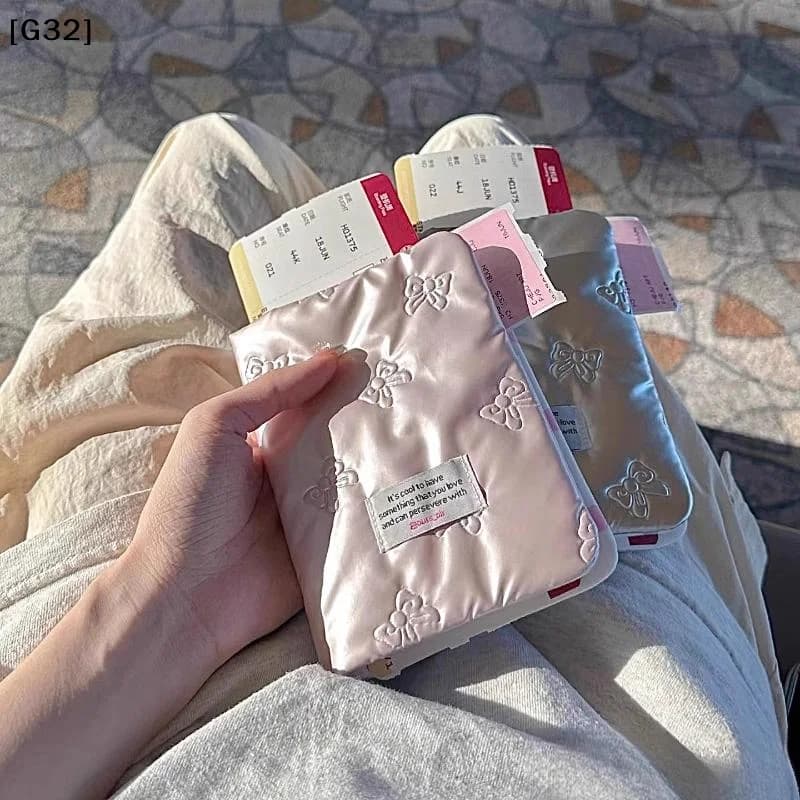 Creative Pink Silver Passport Cover PU Multi-function Certificates Passport Bag Bowknot Anti Theft Card Holder[G32]