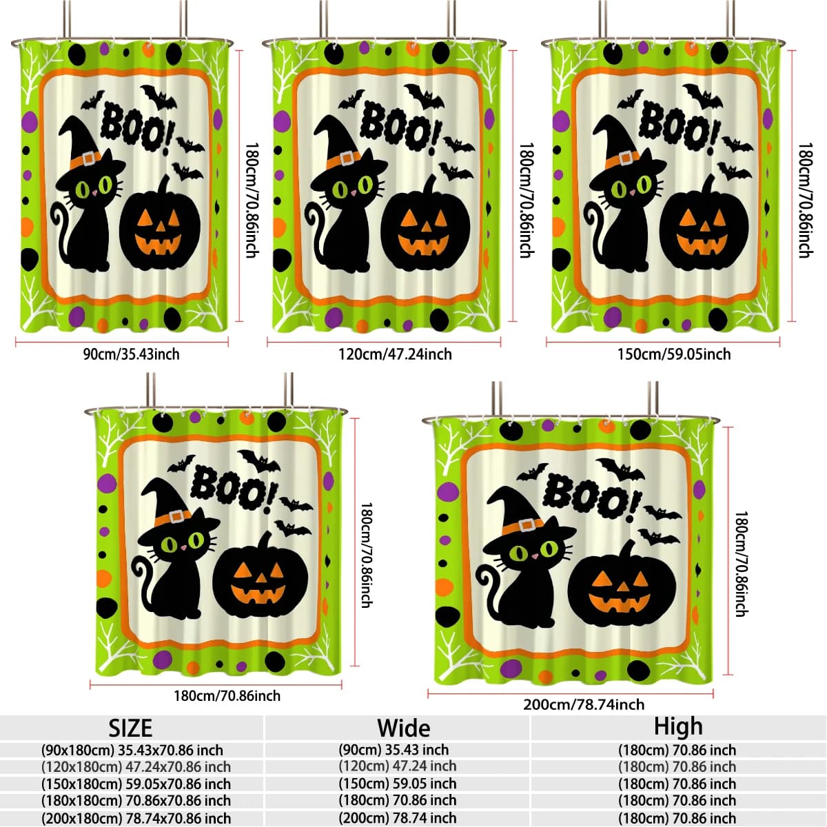 1PC Halloween black cat pumpkin shower curtain waterproof shower curtain partition privacy hanging curtain bathroom decoratio