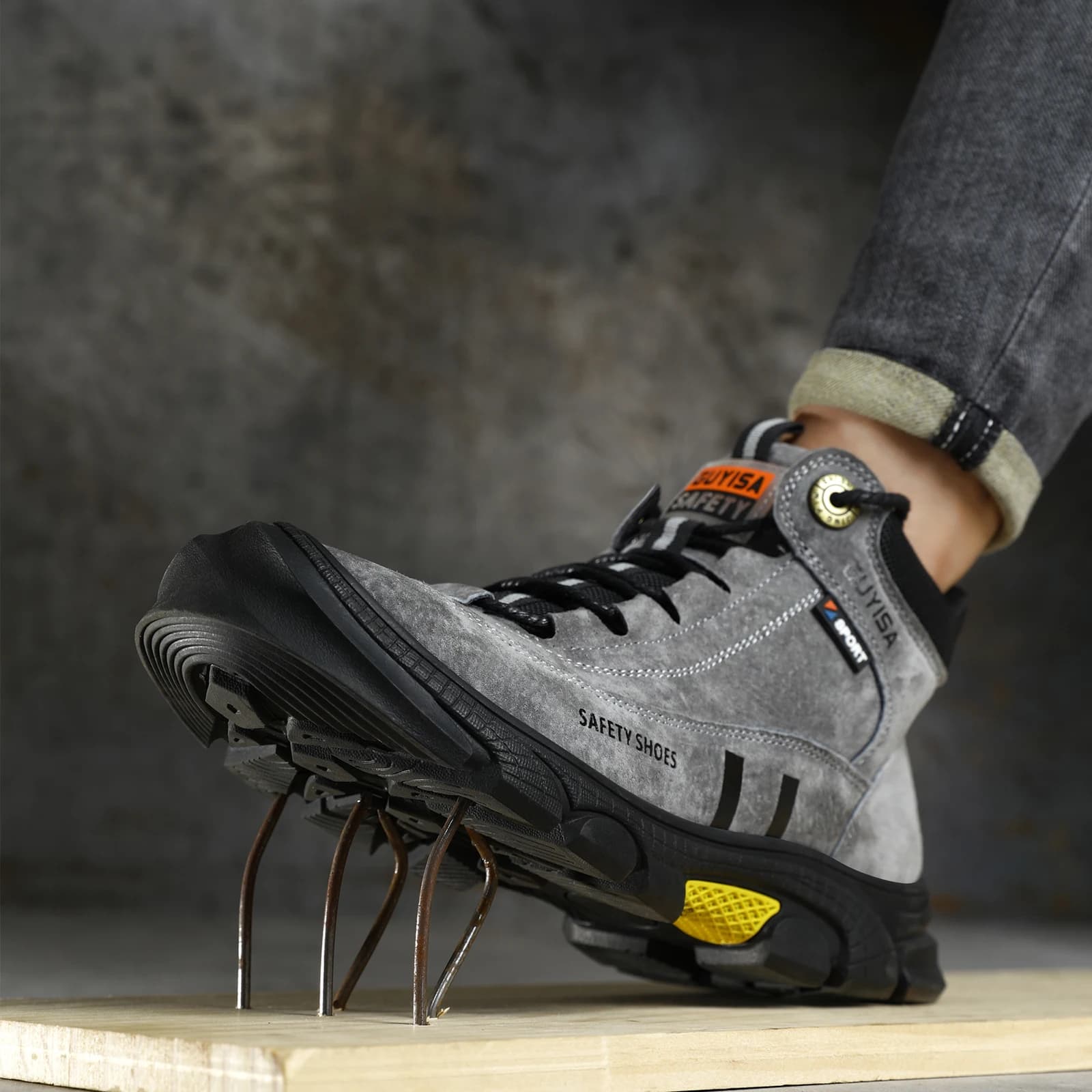 Scarpe da lavoro da uomo con suola in gomma, tacco alto, modello per tutte le stagioni, protezione anti-schiacciamento e anti-perforazione