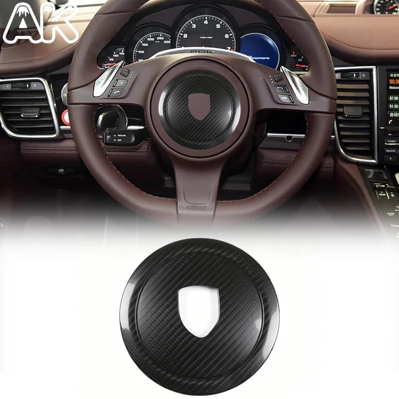 Per Porsche Panamera Cayenne 911 Boxster Cayman: Accessorio Decorativo in Vera Fibra di Carbonio per Volante Auto