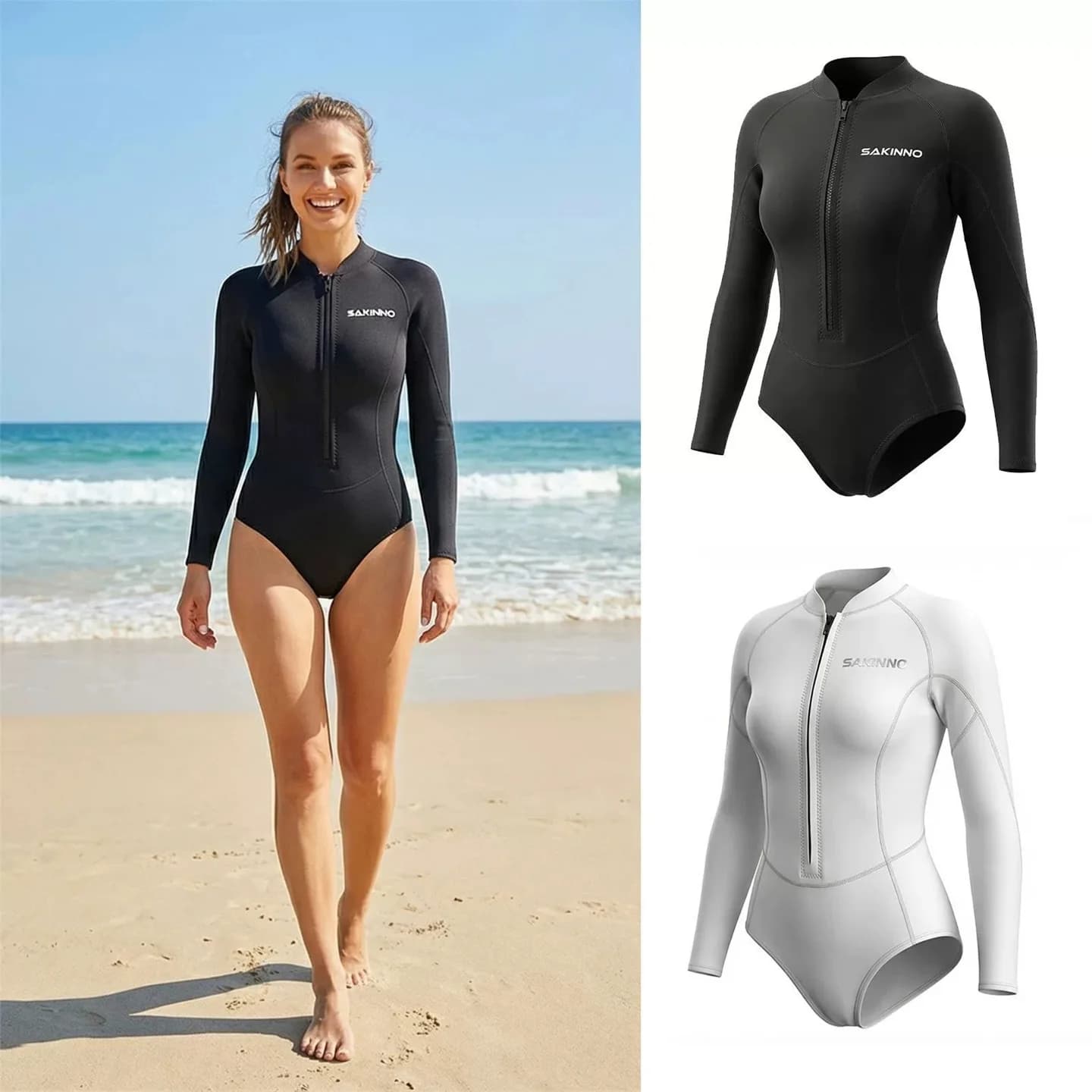 Summer Women's 2MM Neoprene Bikini Wetsuit Elastic Long Sleeve Skin Diving Suit Sun-proof Surfing Snorkeling Swimwear