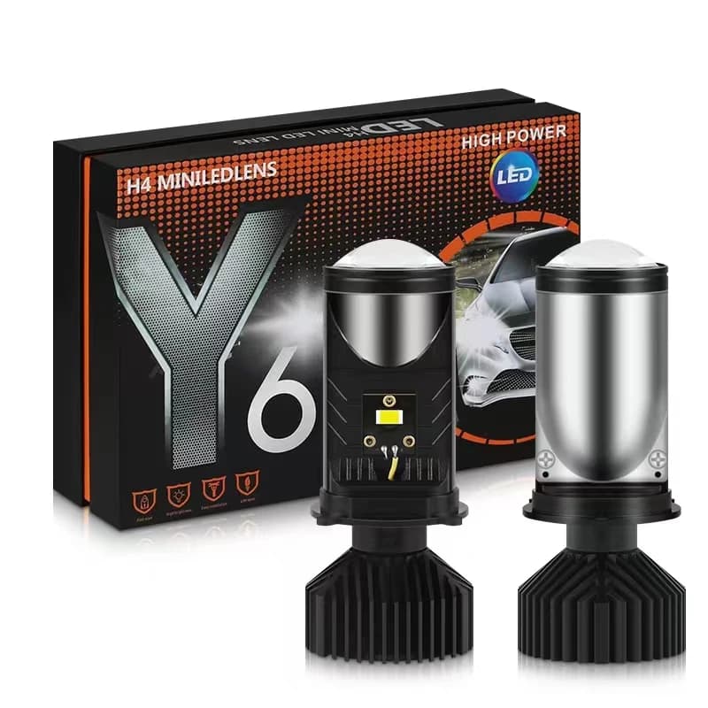 Faro a Proiettore Y6 H4 con Lente, LED H4/9003/HB2 per Auto, Canbus 6000K, Abbaglianti/Anabbaglianti, Mini Proiettore con Ventola Turbo per Auto e Moto