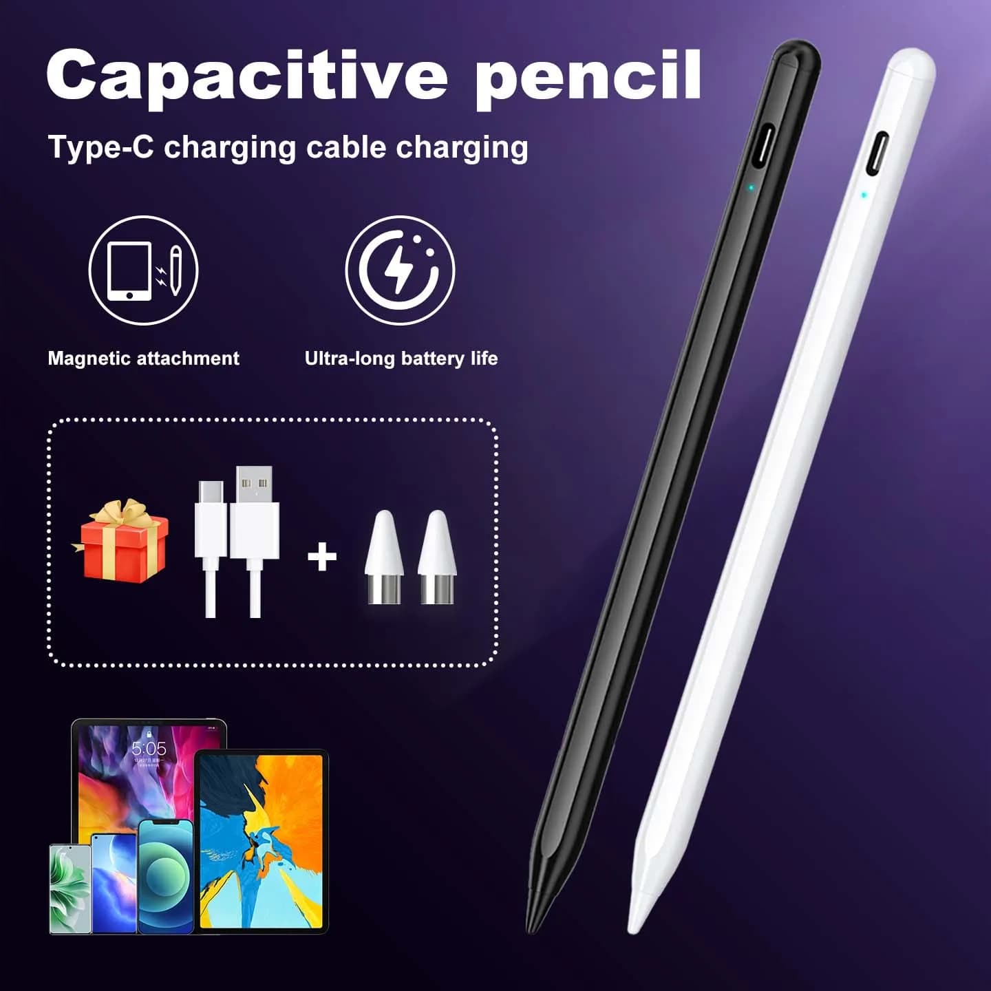 Stilo universale con lato magnetico, ricarica rapida, batteria a lunga durata, scrittura fluida, compatibile con il 95% dei dispositivi