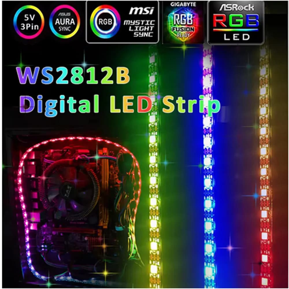 Strisce luminose a LED ARGB5V indirizzabili multicolori 3 pin WS2812B SMD5050 Luce flessibile per case per PC per computer per desktop Gamer