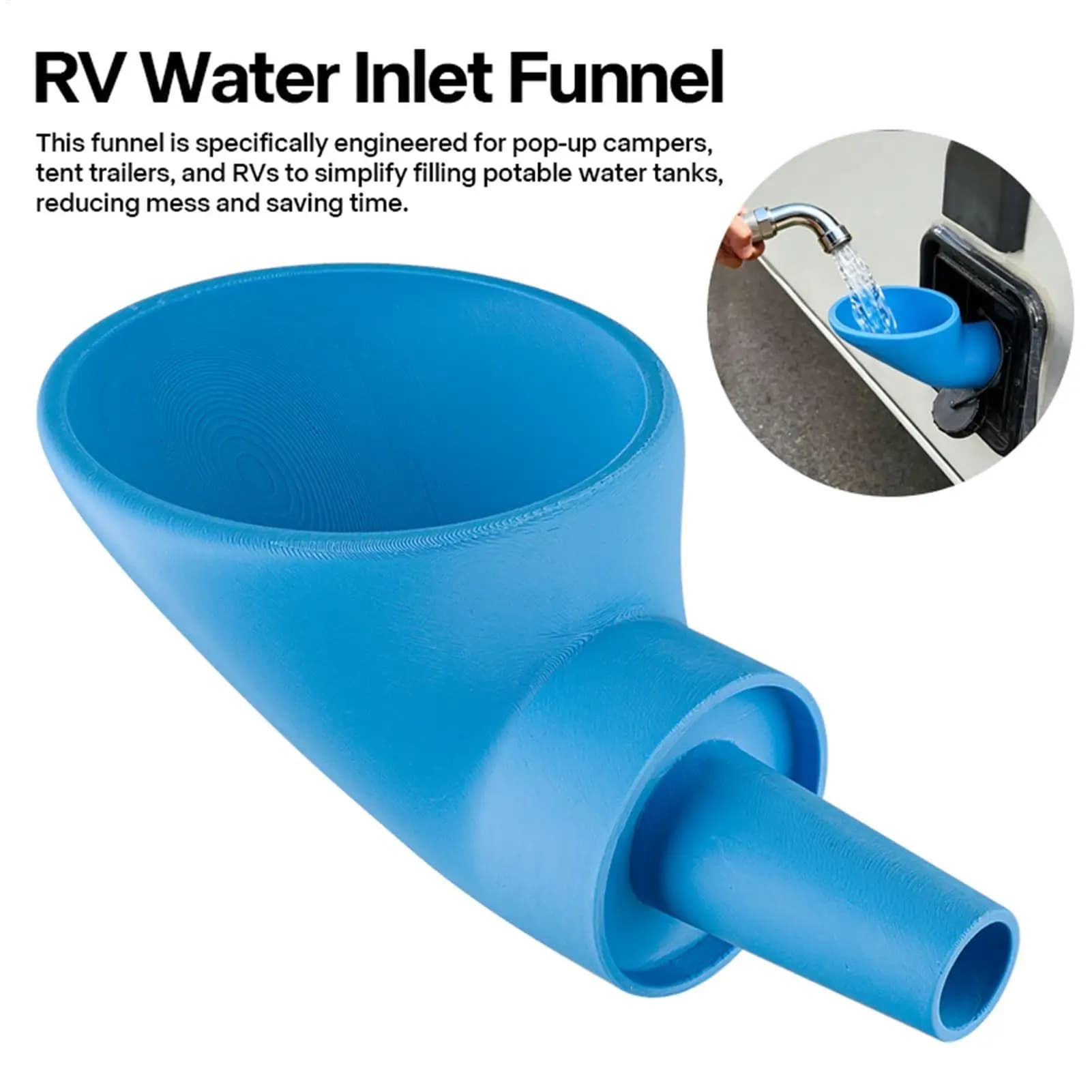 Imbuto per Serbatoio Acqua Potabile RV, Adattatore di Scarico a Bocca Larga, Imbuto di Ingresso Acqua RV per Veicoli da Viaggio, Rimorchi, Furgoni, Camper, Campeggio