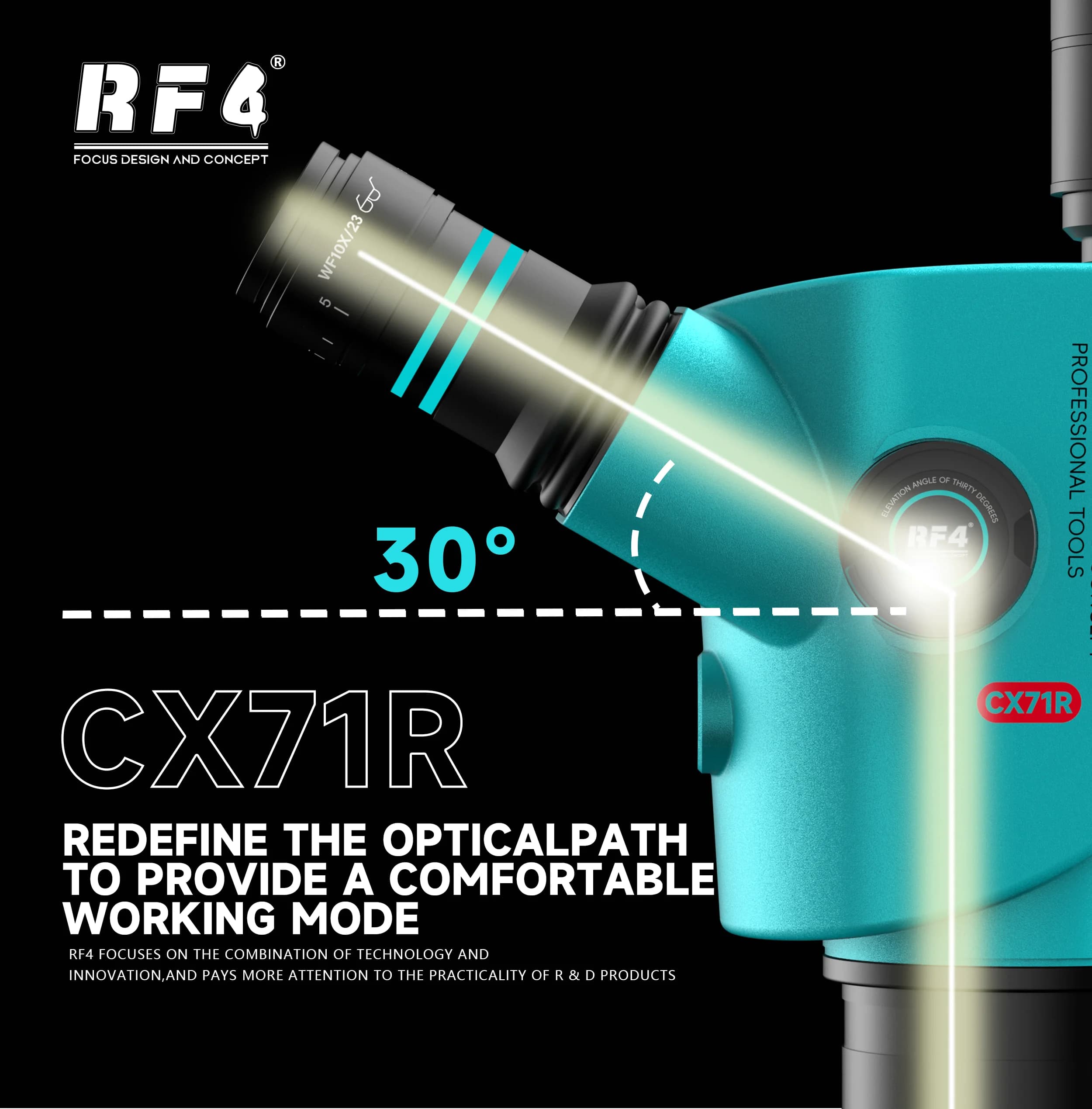 2026unique RF4 CX71R Nuovo microscopio stereo trinoculare con messa a fuoco 6.5x-65x Design ergonomico 10X/23MM Oculare per saldatura del telefono PCB R