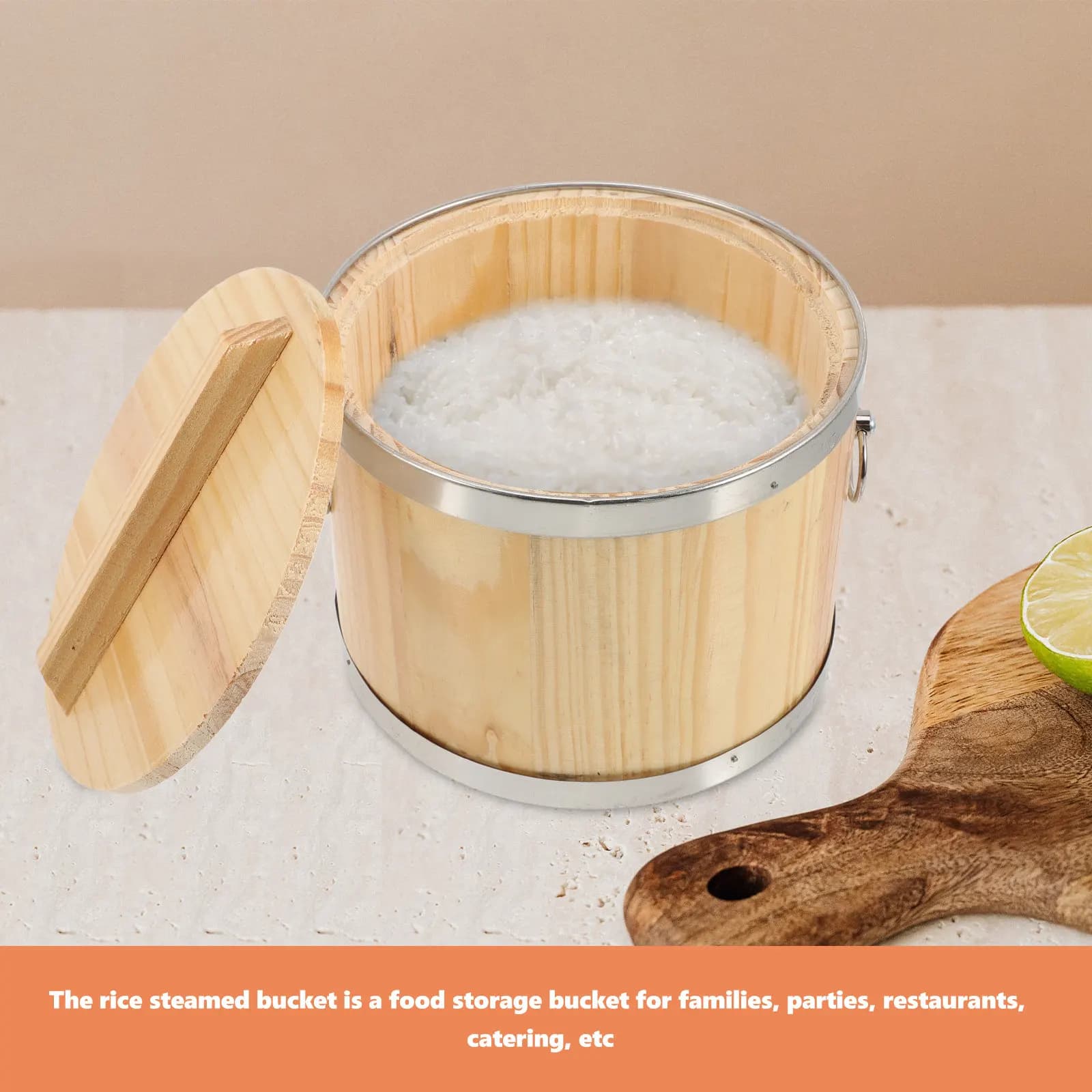 Contenitore in Legno per Riso, Secchio per Conservazione Riso al Vapore, Materiale Premium, Espositore per Alimenti, Contenitore per Cucina Domestica