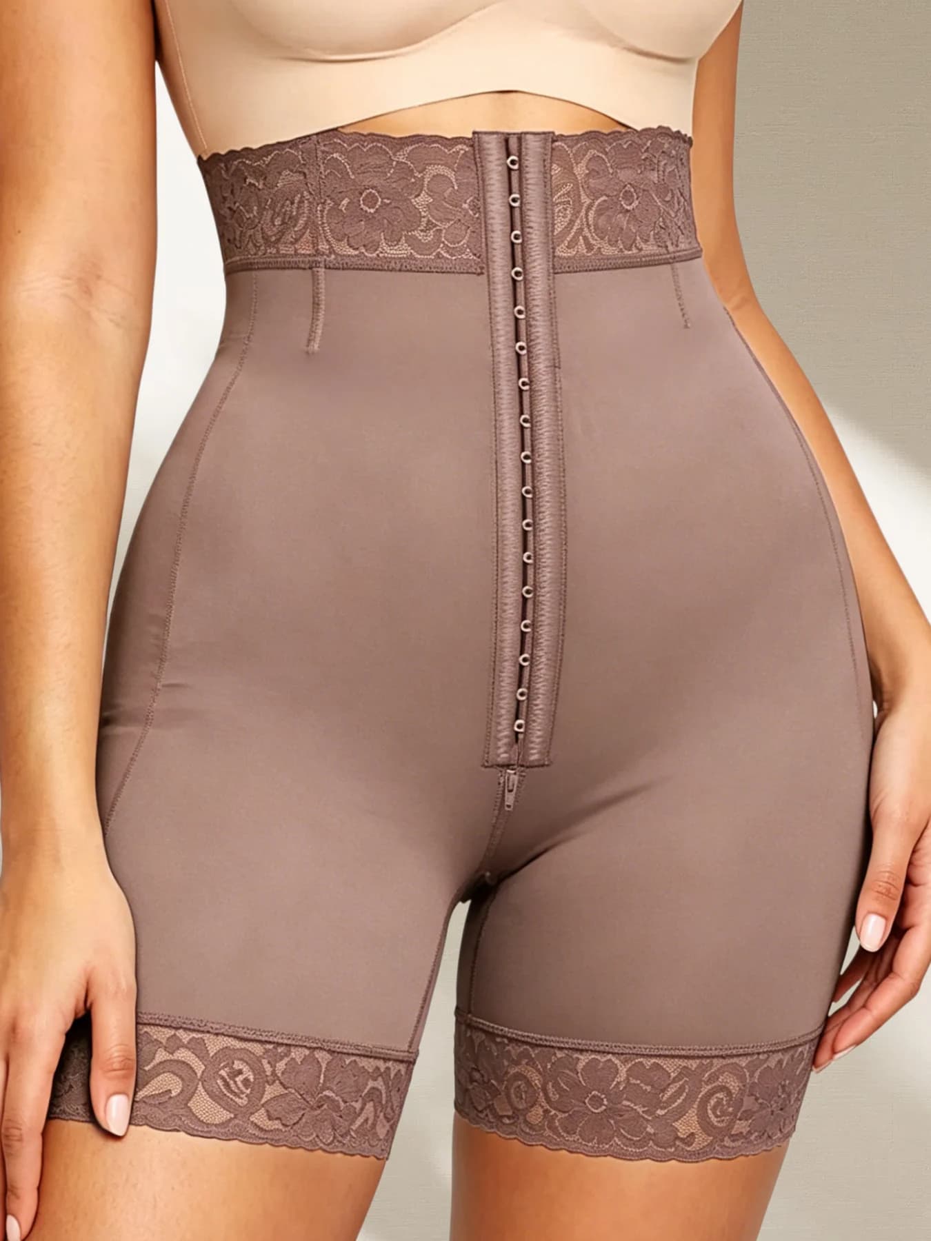 Women's High Compression High Waist Short Adjustable Tight Hook Lace Trim Tummy Control Butt Lifting for Hourglass Silhouette