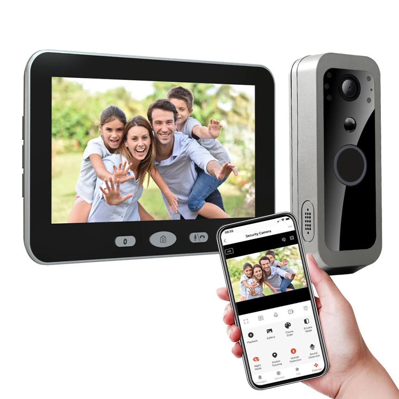 Campanello Video WiFi con Display IPS da 5 Pollici, 1080P, Angolo di Visione 150 Gradi, Rilevamento Movimento PIR, Tracciamento Remoto tramite App, Comunicazione Bidirezionale