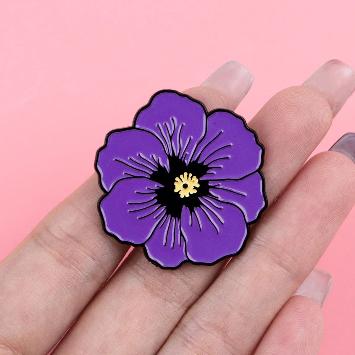 Spilla smaltata a forma di fiore di papavero viola da donna, distintivo da risvolto per zaino, accessori moda, gioielli regalo per amiche