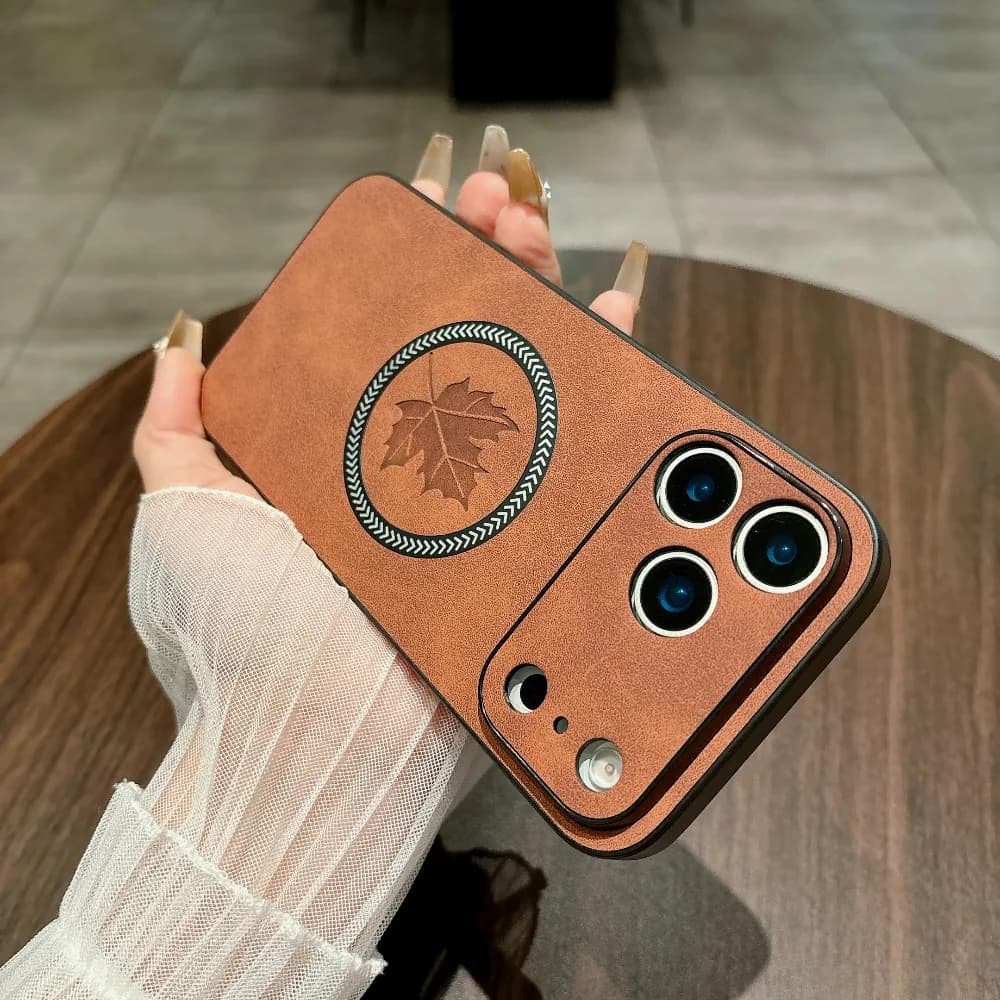 Custodia in pelle magnetica per iPhone 17 Pro Max 17 Air 17Pro Cover 3D Goffratura Magnete foglia d'acero Mag-safe Shell Fotocamera completa Fundas