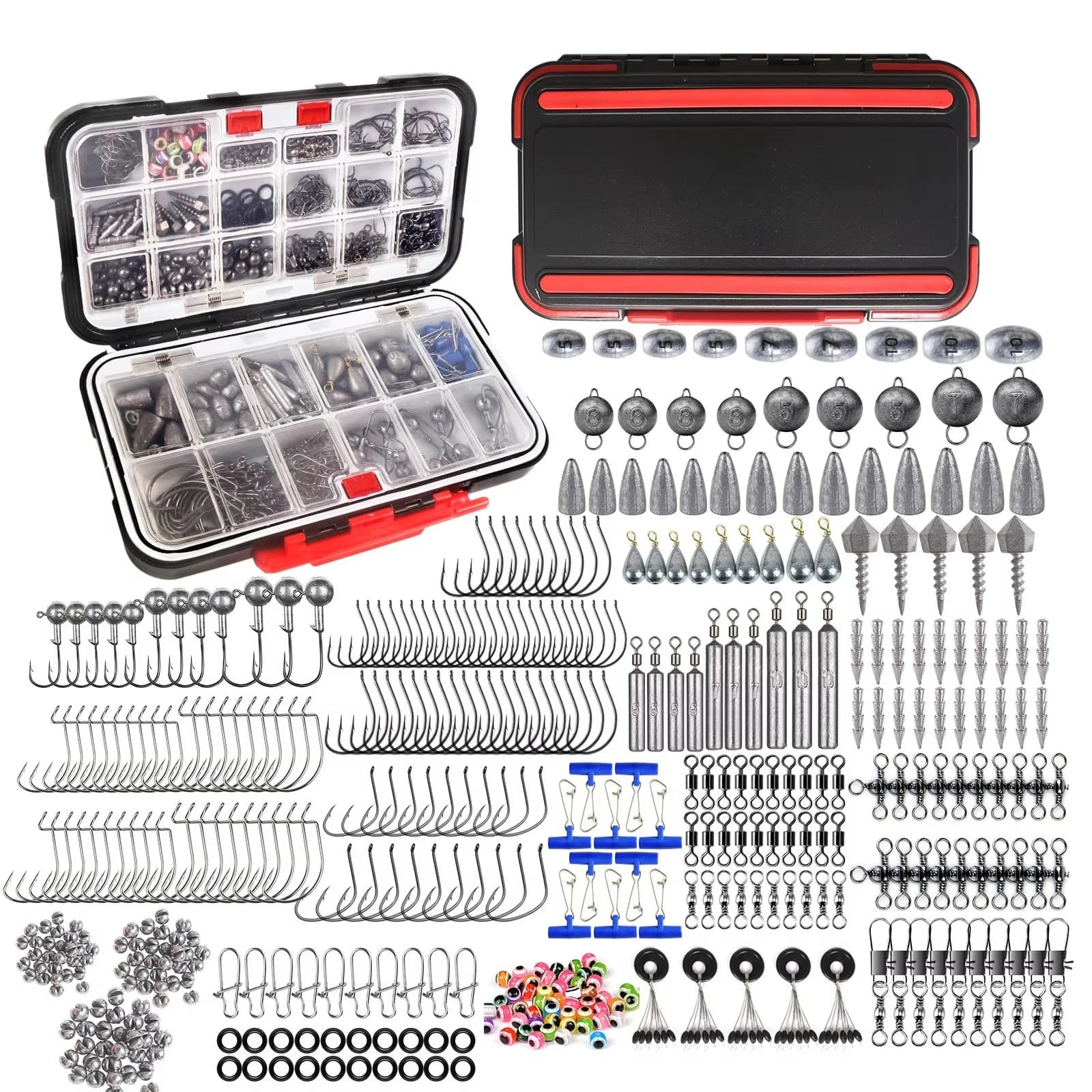 397pcs Fishing Accessories Kit Organized Tackle Box Tackle Included Hooks Weights Sinkers Swivels Beads Gear Set for Bass Trout