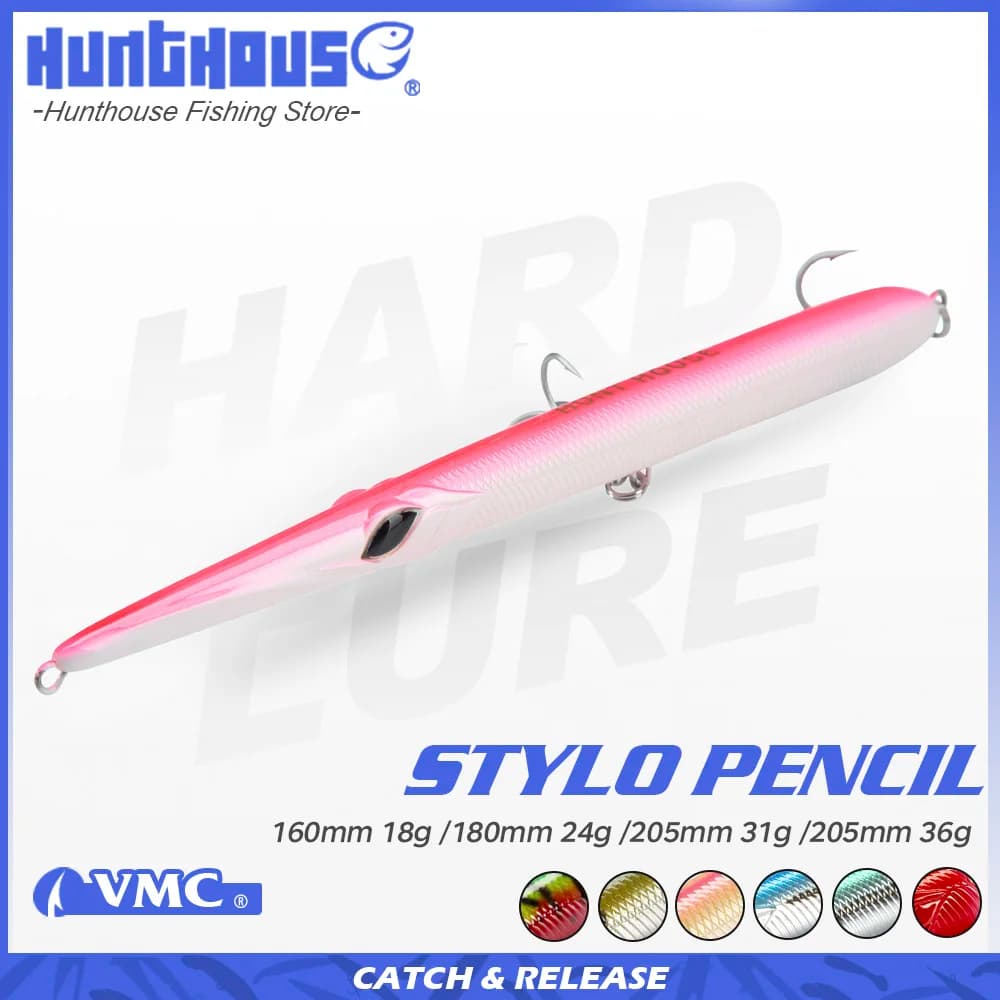 Hunthouse Stylo 210 Spinning Leurre Stickbait Ago Matita Esca per la pesca in mare 205mm 31g Galleggiante 36g Affondamento lento Garfish Lw118