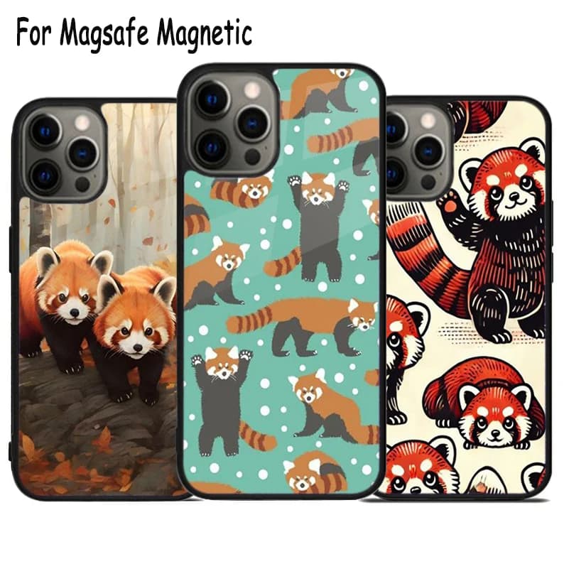 Custodia per telefono Red Panda con ricarica wireless per iPhone 17 Air 15 16 16e 14 13 11 12 Pro Max Plus, cover magnetica Magsafe con paraurti