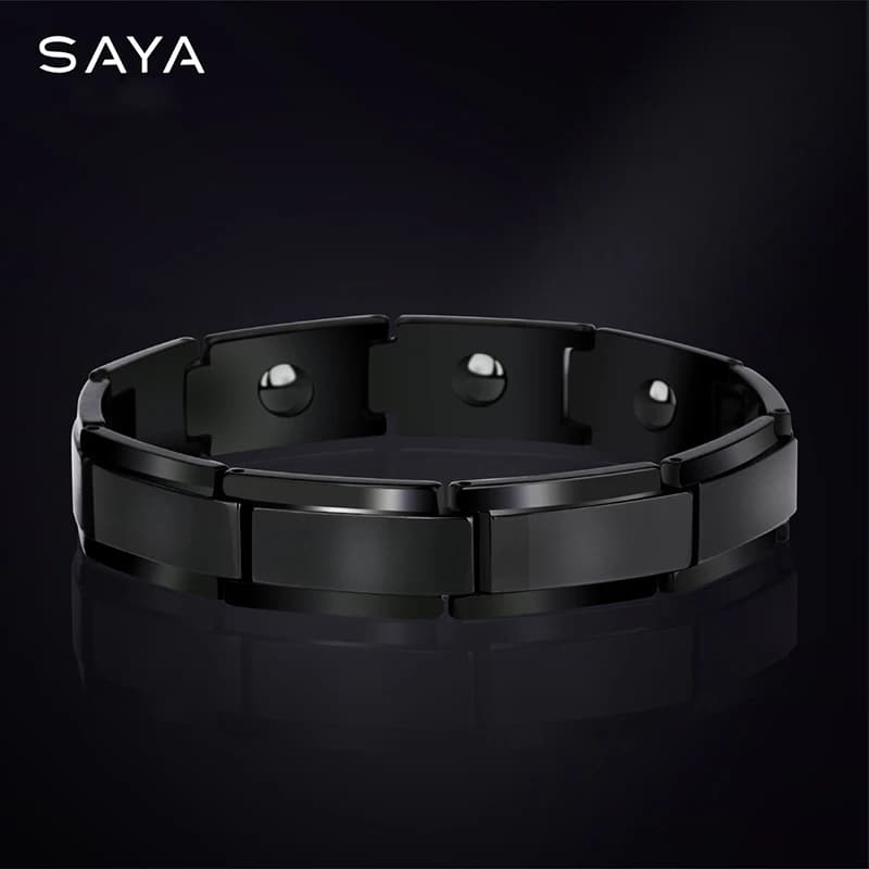Bracciale in carburo di tungsteno con piastra nera di larghezza 12mm per gioielli da uomo pietra magnetica intarsiata con finitura opaca, personalizzato