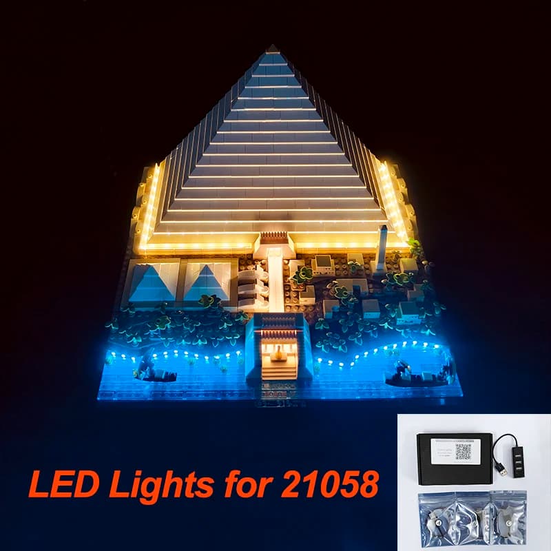Set di luci a LED 21058 adatto per la Grande Piramide di Gizeh, mattoncini da costruzione, lampada fai da te, giocattoli, regali di Natale (modello non incluso)