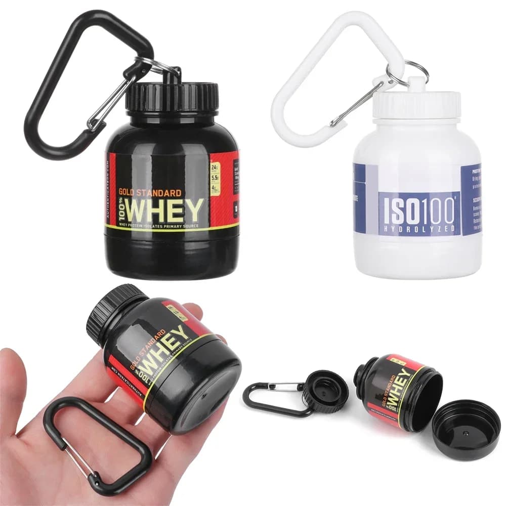 Mini 100 ml portable protein bottle, small cup with keychain, funnel, medicine container, outdoor sports container