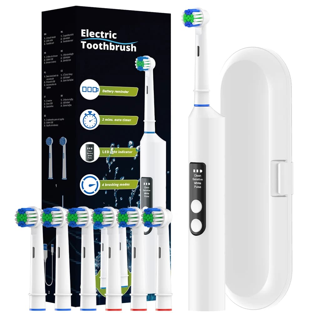 Intelligent rotating electric toothbrush, 4 mode rechargeable rotating toothbrush with 6 heads, compatible with Oral B spare head