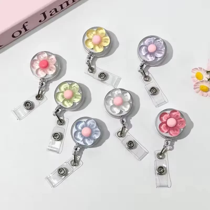 Porta Badge Retrattile Floreale Carino con Fibbia Trasparente per Donne, Medici, Infermieri, Lavoratori, Forniture per Ufficio