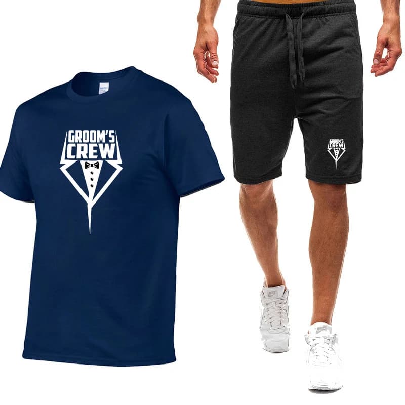 Completo Sportivo Estivo da Uomo Team Groom: T-shirt a Maniche Corte e Pantaloncini con Stampa Casual alla Moda