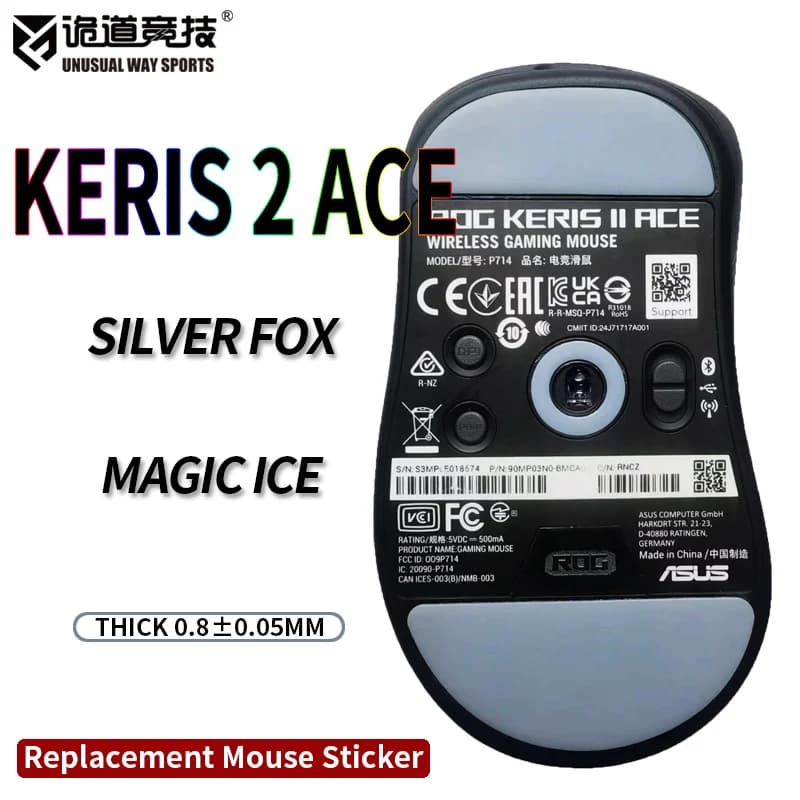 InsolitoWaySports Mouse Pattini Piedi Rog Keris2 Ace Superficie ribaltabile PTFE Anti collasso Multistrato Magic Ice Silver Fox