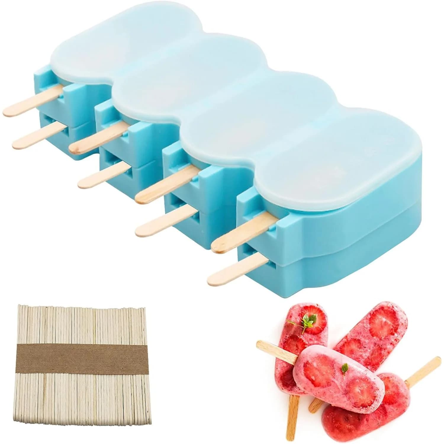 2 stampi in silicone per ghiaccioli con coperchio, stampi per gelato, caramelle, dessert e cake pops, con 50 bastoncini in legno
