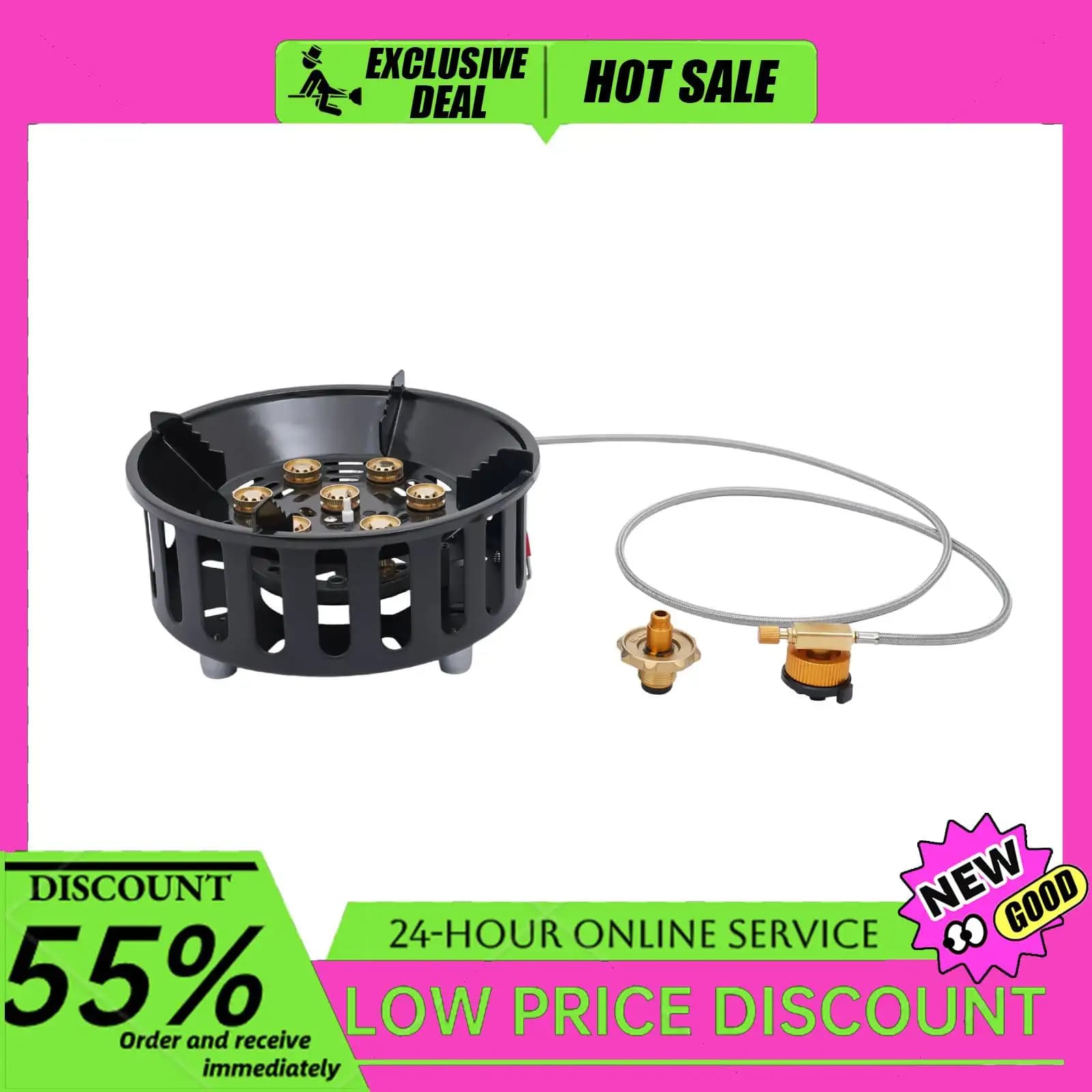 Portable camping stove 72000BTU Outdoor gas burner with 3 adapters for various containers
