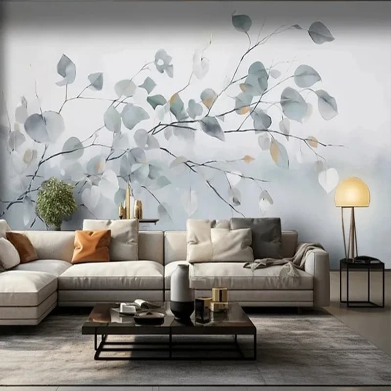 Murales & Cards - Modern Designs Hand-painted with Leaves for Living, Studio, Home Decoration, Wall Art