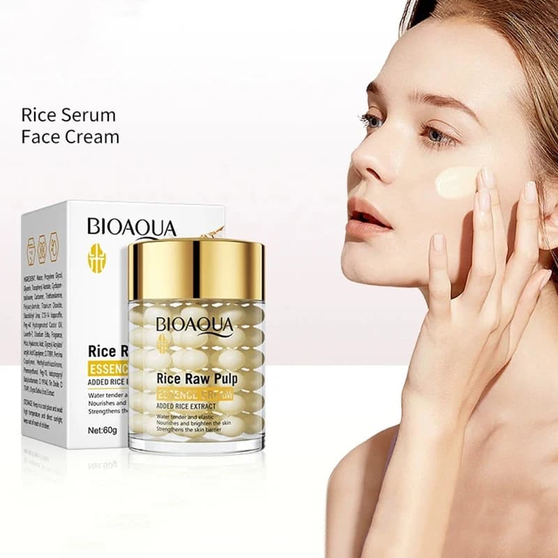 BIOAOUA Crema Essenza Idratante Profonda al Riso Illuminante Rassodante Ringiovanente per la Cura della Pelle del Viso