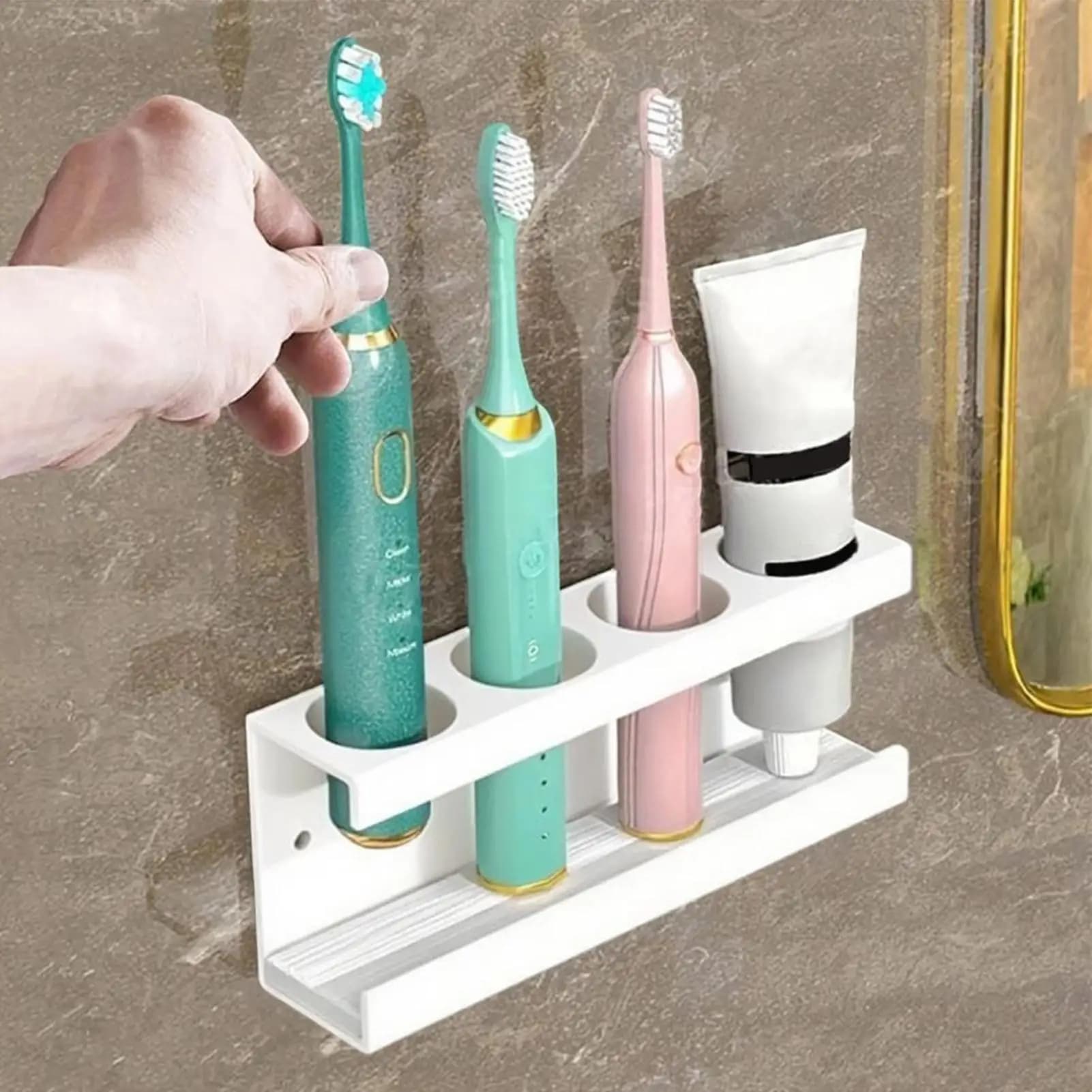 Electric Toothbrush Holder for Bathroom 4-Slot Adhesive Stand with Diatomite Base Bathroom Toothbrush Holder Storage Rack