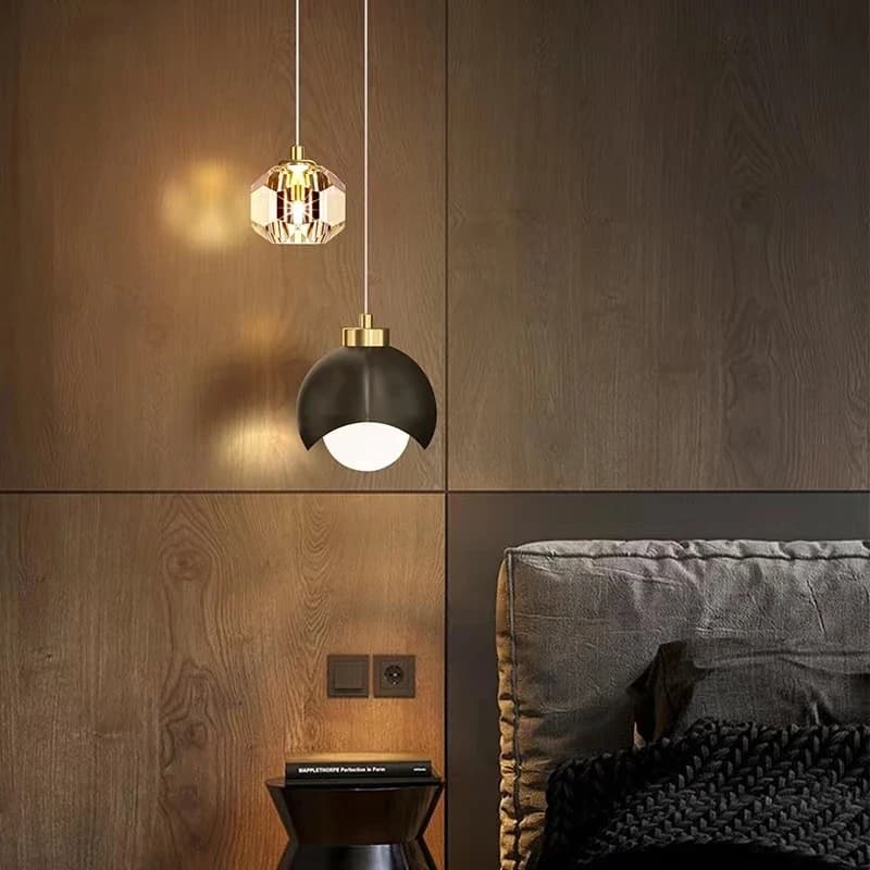Lampada a sospensione a sospensione sul comodino della camera da letto Sfera di vetro Lampadario a LED Illuminazione a soffitto Interni moderni Decorazioni per la casa Luci Sala da pranzo Cucina Lampadario moderno a le