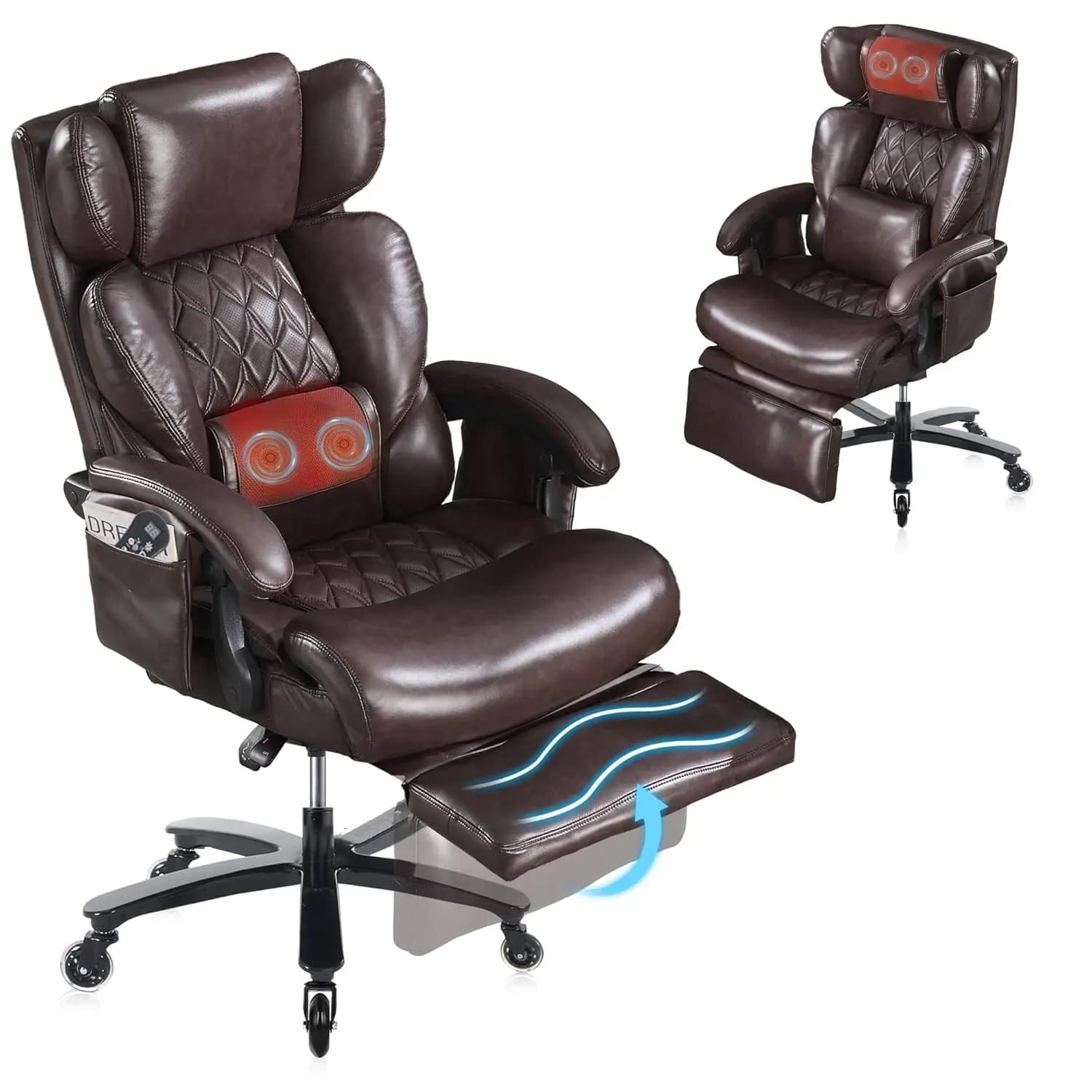 Sedia da Ufficio Ergonomica Grande e Alta con Poggiapiedi, Cuscino Massaggiante, Supporto Lombare Rinforzato, Sedia Direzionale Personalizzabile