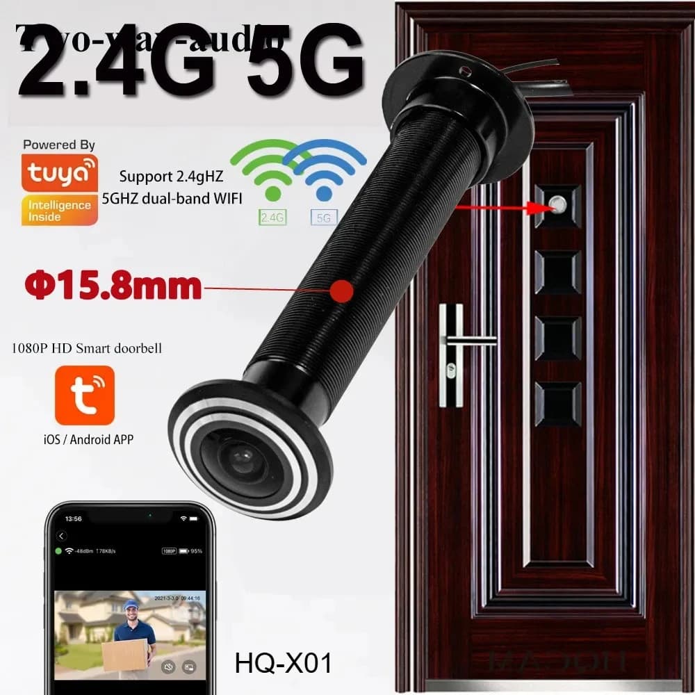 5G 2.4G WIFI 16MM Tuya Wifi Door Eye Camera Mini Spioncino Porta WifI Telecamera IP 1.66MM Grandangolo FishEye Audio Slot per scheda TF