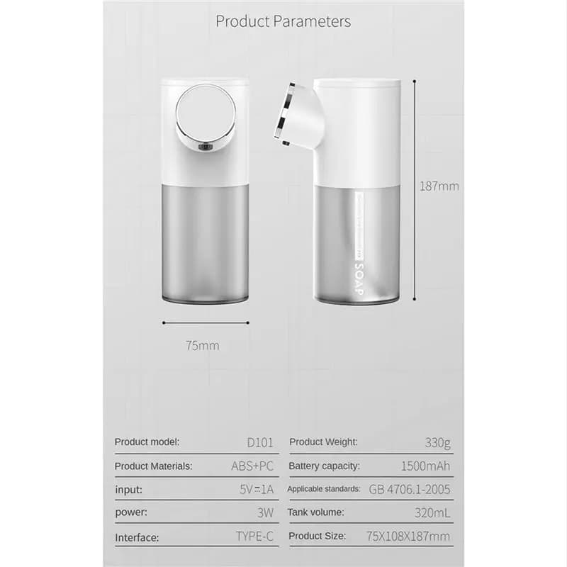 AA81-2X Foam Soap Dispenser Automatic Recharge 320Ml Liquid Soap Dispenser Digital Display Foam Hand Dispenser White