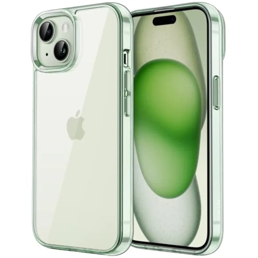 Case for iPhone 15 6.1-Inch, Non-Yellowing Shockproof Phone Bumper Cover, Anti-Scratch Clear Back Green